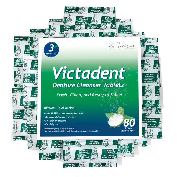 Victadent Premium Cleanser Tablets – Super Saver Pack (80 Count) for Dentures, Retainers & Mouth Guards